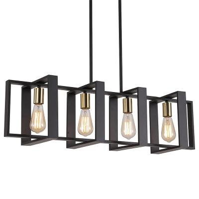 China Modern Pendant Lights Kitchen Hanging Chandeliers Pendant Lights 5 Light Rectangular Black Finish Chandeliers for sale