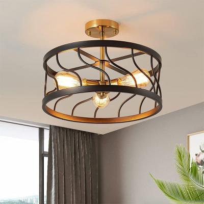 China Modern Farmhouse Round Decorative Black Led Ceiling Lamp Modern Chandelier Room Light Fixture for sale