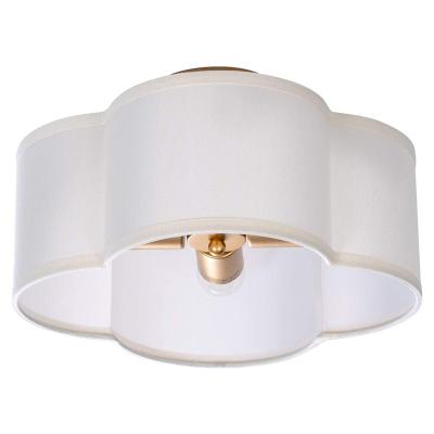 China Exterior Mounted Flush Mount Ceiling Light Cream Fabric Drum White Shade Antique Brass Paint Finish For Bedroom for sale