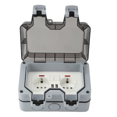 China Residential/Multi-Purpose European Universal Outdoor Wall Switch Socket Box IP66 Switch Cover Double Wall Switch Supplier Outlet Box for sale