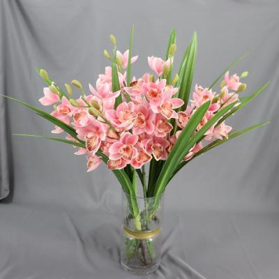 China VFL-046 Real Silk 3D Flower Touch 9 Heads Artificial Cymbidium For Decorative Flower Wedding Home Centerpiece For Home Decoration for sale