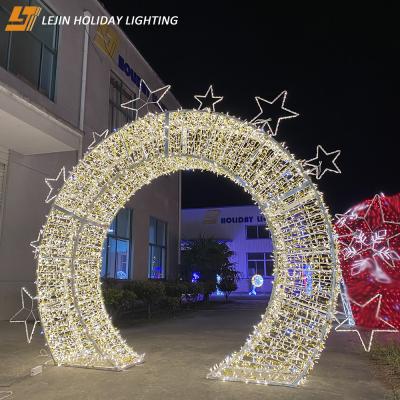 China Commercial Use 10 Stars Aluminum Frame Arch Decoration Pattern Light For Outdoor Street Holiday Christmas Decoration for sale