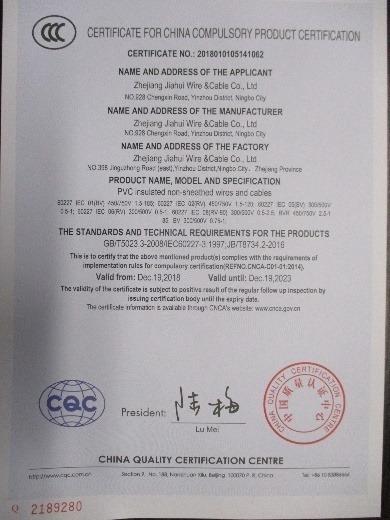 CCC - Zhejiang Jiahui Wire & Cable Co., Ltd.