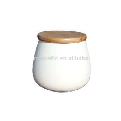 China Morden Votive Ceramic Candle Vessel With Wooden Lid Ceramic Candle Jar For Scented Wax for sale