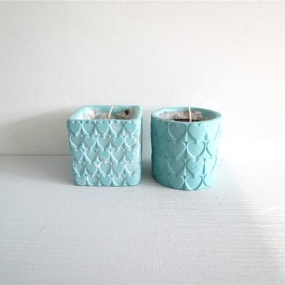 China Handmade blue color concrete pot for candle cement pot for sale