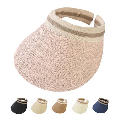 China Wholesale Hot Image Sale Summer Lady Empty Top Sun Visor Hat Straw Wide Brim Sun Hat Women Beach Hat for sale