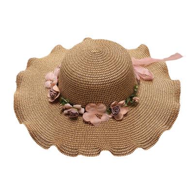 China Fashion Comfortable Simple Foldable Wide Brim Hat Flower Girl Beach Sunshade Pink Soft Straw Hat for sale