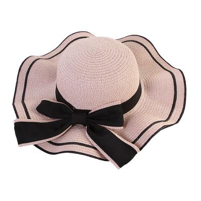 China High Quality Comfortable Summer Wide Brim Bow Sun Hat Foldable Fishing Camping Straw Beach Straw Hats Sun Protection for sale