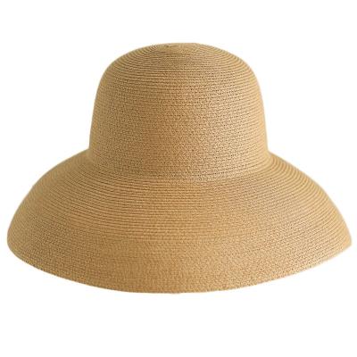 China Comfortable Warm French Black Beach Vintage Straw Hat Sun Protection Seaside Travel Wide Brim Hat for sale