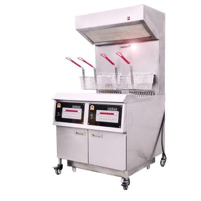 China Hotels Gas Deep Fryer With Hood Commercial Range Double Fryer For Frying Potato Chips French Fries for sale