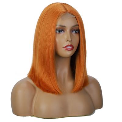 China Bob Wigs Cheapest Pink Orange Colored Brazilian Straight Hair Hd Transparent Lace Front Wigs For Women Short Straight Hair Wigs for sale