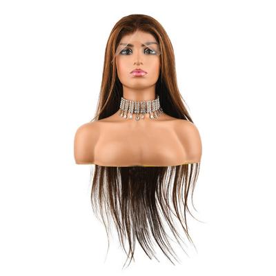 China Straight henger 13x4 Lace Front Human Hair Wigs For Women Pre Plucked And Bleached Knots Brazilian Black Straight Natural Color Women's 150% Density for sale