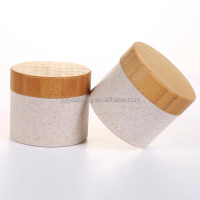 China Eco-friendly Leak Proof 100ml 150ml 200ml 250ml Wheat Straw Jar With Real Natural Bamboo Wooden Lid For Cosmetic Cream Container Packaging for sale