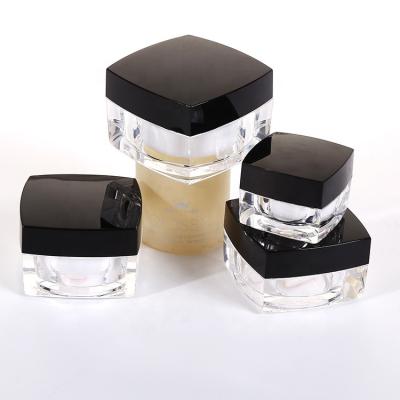 China 5g 10g 15g 30g 50g Clear Empty Cosmetic Packaging Jar Plastic White Black Square Shape Acrylic Cream Jars for sale