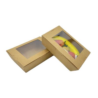 China Biodegradable Kraft Paper Lunch Box With Transparent Window 500ml Take Away for sale