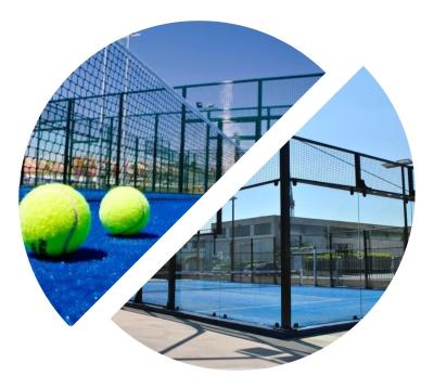 China Heiße Tennis-Felder des Verkaufs-12mm Padel klären ausgeglichenes panoramisches Padel-Glasgericht im Freien zu verkaufen