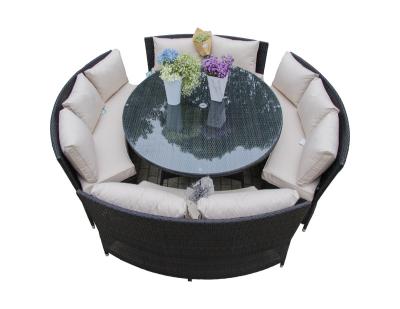 China Luxury Outdoor Rattan Garden Dining Patio Round Wicker Bench Set Dining Sofa Set for sale