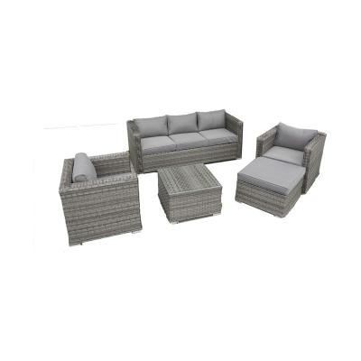 China Luxury Rattan 5pcs Sofa Outdoor Rattan Garden Sofa Set With Coffee Table And Stool for sale