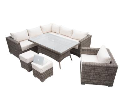 China Luxury High Quality Outdoor Rattan Furniture PE Corner Sofa With Dining Table Luxury Garden Furniture Set for sale