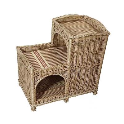 China Viable Handmade Rattan Woven Pet Villa Cat Nest House With Cushion And Mat for sale