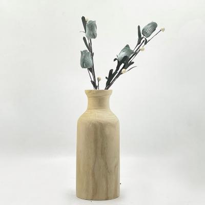 China Eco-friendly Materials Flower Vase Plant Pot Glass Tabletop Wooden Vase With Wooden Bottle Shape for sale