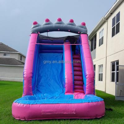 China Commercial/Birthday/Wedding/Party/School/Party Event 16ft Princess Crown Waterslide Cheap Mini Pink Water Air Slide Inflatable Slides For Kids for sale