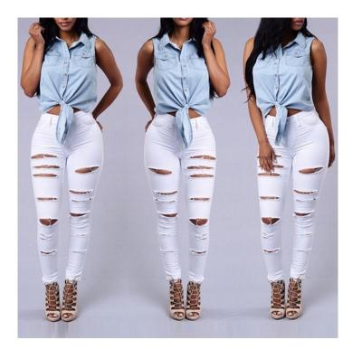 China 2022 Fashion Breathable Ripped Skinny Jeans Women Ladies Skinny Jeans Pants for sale