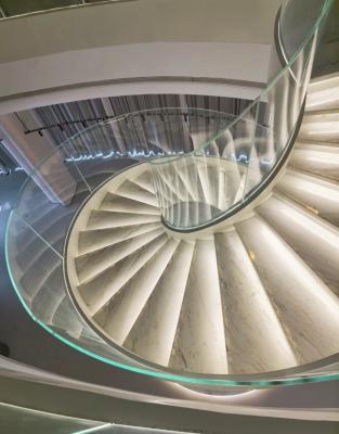 China Modern Round Glass Staircase / Modern Curved Stainless Steel Staircase High Texture Arch Stairs Modern Frameless Glass Railing for sale