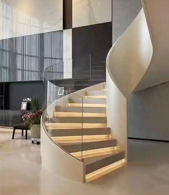 China New modern stainless steel structure staircase design of modern glass spiral stairs for indoor villa from Foshan factory for sale