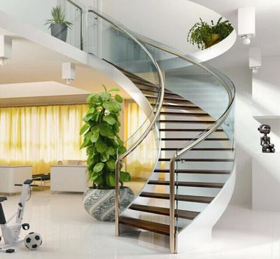 China Modern Modern Steel Curved Staircase Design With Glass Steps And Installed With LED Light For Villas for sale