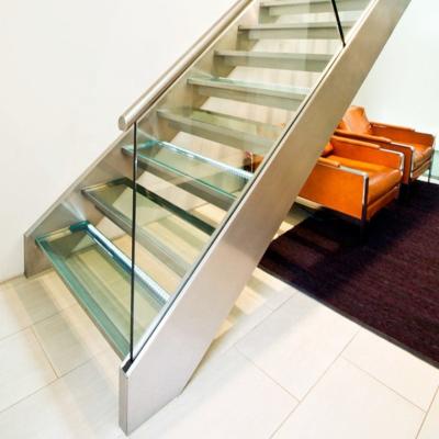 China Modern Indoor Modern LED Light Indoor Stainless Steel Step Staircase Glass Straight Design for sale