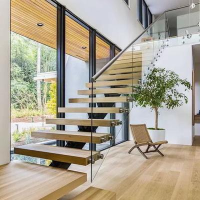 China Modern Residential Modern Design Double Oak / Beech Wood U Shaped Step Staircase With Glass Balustrade for sale