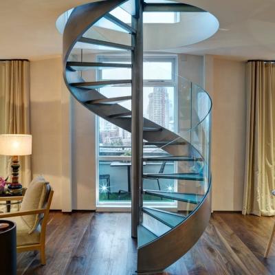 China Fashion Modern Appearance Round Spiral Staircase Indoor Apartment Space Saving Glass Fencing Spiral Staircase for sale