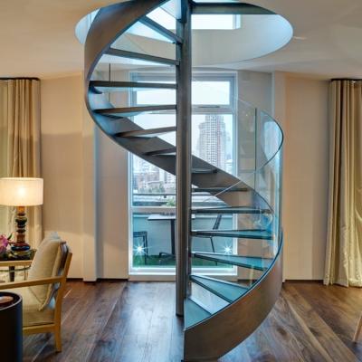 China Factory Price Wholesale Modern Tempered Glass Spiral Used Glass Curved Staircase for sale