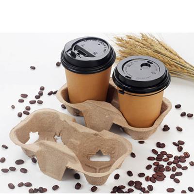 China Recyclable Biodegradable Molded Pulp Packaging Deli 2 Cup Drink Carrier for sale