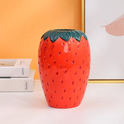 China Modern home ceramic strawberry shape Nordic creative design style vase garden decoration table decoration for sale