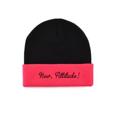 China JOINT Wholesale Custom Two Tone Hats 100% Acrylic Jacquard Beanie Knit Winter Embroidery Knitted Hats for sale