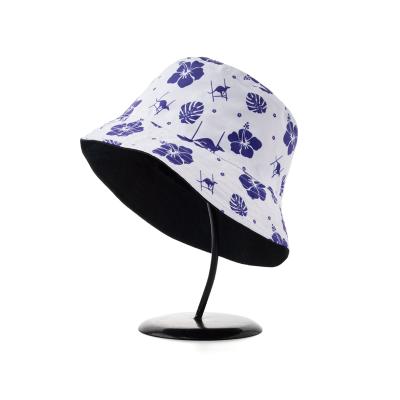 China Custom Outdoor Embroidery Logo Floral Printing Sun Cotton Bucket Hats Hawaiian Reversible Hats for sale