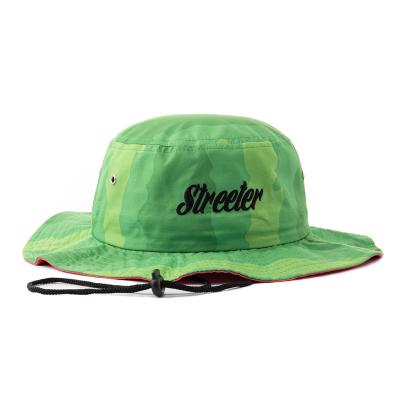 China Character Wholesales Custom Outdoor Camp Safety Embroidery Wide Brim Sun Hat Bucket Hats With String for sale