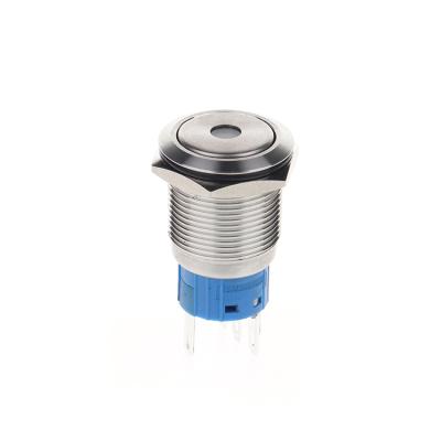 China Control 19mm Dot Industrial Flat Round Head 5 Pin Spdt Momentary Illuminated Metal Led Push Button Switch for sale