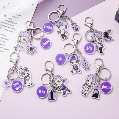 China Fashional Souvenir Gifts Bangtan Boys Wholesale KPOP Idol Merchandise Cartoon Transparent Acrylic TinyTAN Bangtan Boys Key Chain for sale