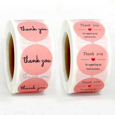 China Waterproof Hot Selling Roll Package Pink Thank You Self Adhesive Sticker Labels 500pcs/roll for sale