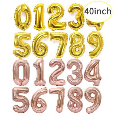 China Gift Toy 90cm Digital Foil Balloon Big 40 Inch Gold Silver Rose Gold Birthday Foil Helium Balloon for sale