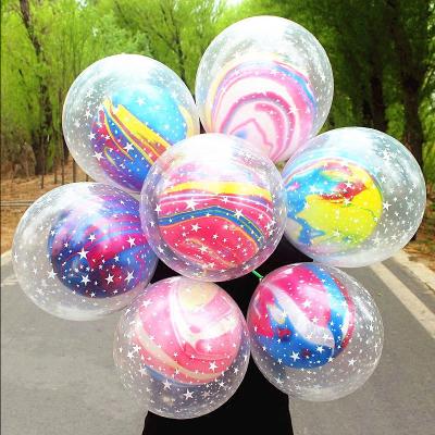 China 12 Inch Transparent Latex Balloon Double Layers Stars Balloon Clear Agate Advertising Toy For Wedding Birthday Party Decoration for sale