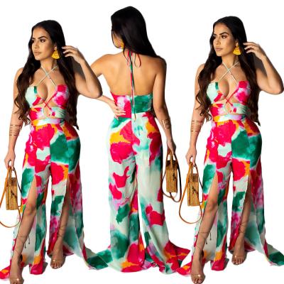 China QUICK DRY custom loose floral club women casual dress sleeveless jumpsuits romper for sale