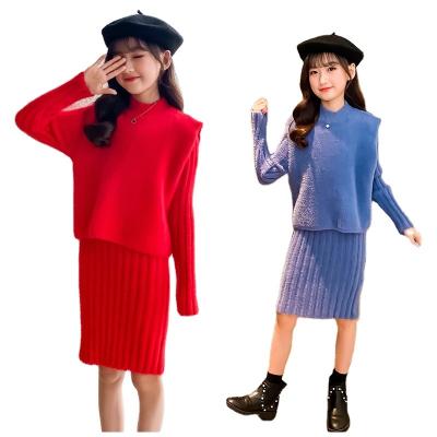 China Anti-wrinkle Kids Children Sweater Turtle Neck Sweater Dress Wool Two Piece Set Casual Dress for sale