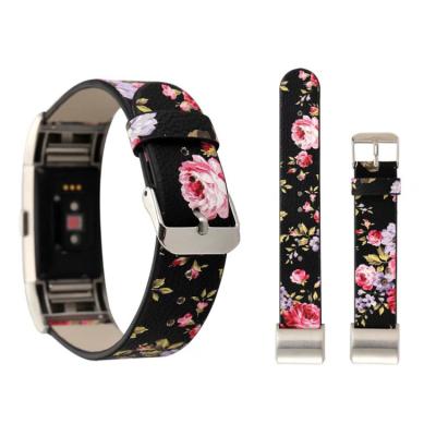 China Leather For Fitbit Charge 2 Watch Band Flower Leather Floral Watch Band Charge 2 Strap for sale