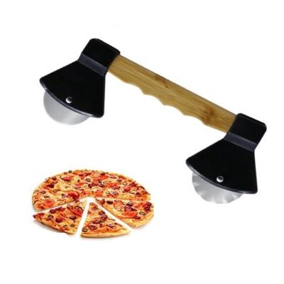 China Sustainable Double Ax Shape Pizza Cutter With Wooden Handle SW-BA16BB for sale