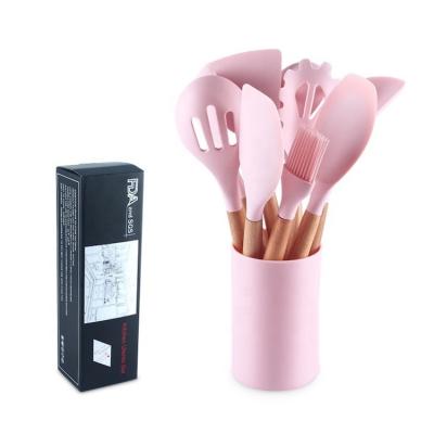 China Sustainable Pink Silicone Kitchen Utensil Set With Stand 10pcs SW-CT21D for sale