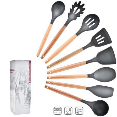 China Sustainable 8pcs Silicone Kitchen Utensil Set With Wooden Handle SW-CT21J for sale